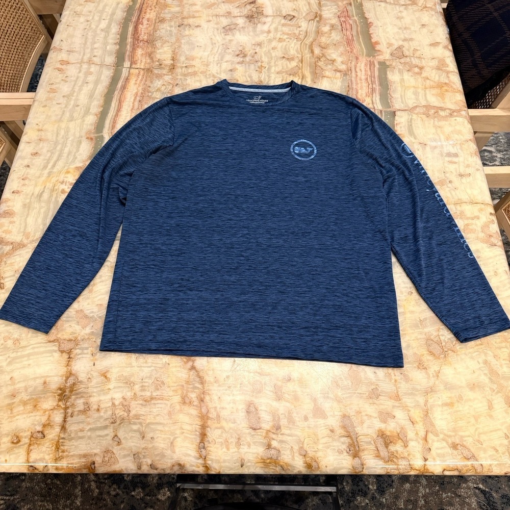 Vineyard Vines Performance Long Sleeve Athletic Shirt Blue Heather Men's Size L